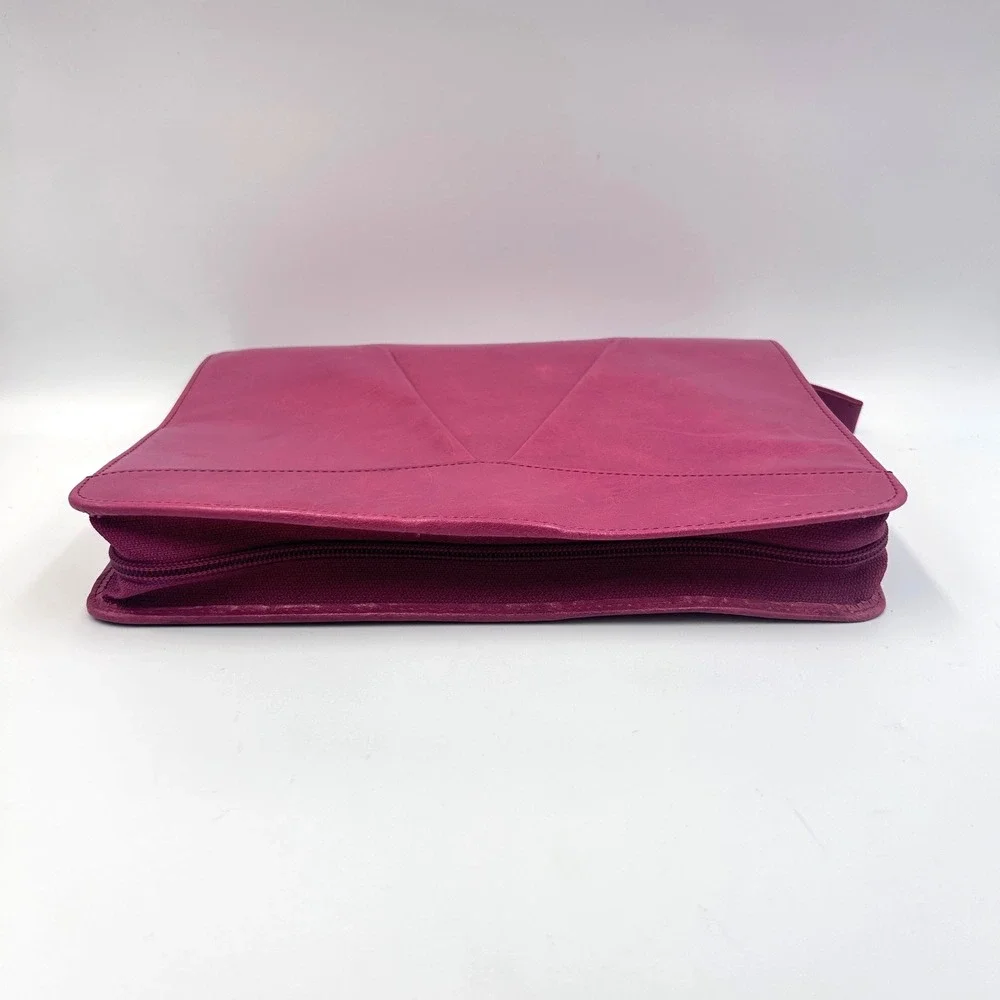 Franklin Covey Full Grain Leather Day Planner Binder Classic 7-Ring Zip Pink Y2K